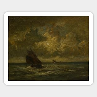 Two Boats in a Storm by Jules Dupre Sticker